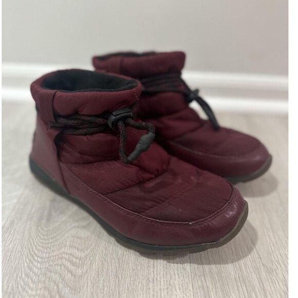 Sorel Winter Boots Womens 8.5 Burgundy Puffer Ankle Bungee Toggle Faux Fur Snow - Picture 1 of 10